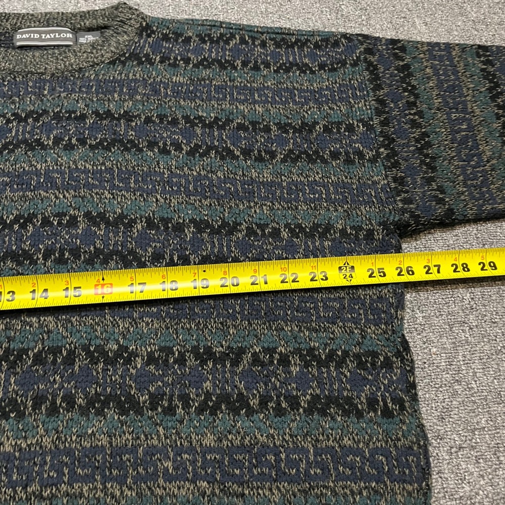 David Taylor Vintage Geometric Knit Crewneck Sweater 2XL Blue Green Grey - Picture 4 of 7